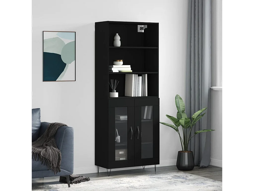Hoge kast 69,5x34x180 cm bewerkt hout zwart