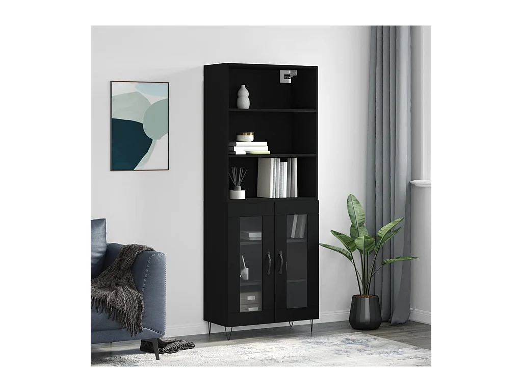 Buffet haut Noir 69,5x34x180 cm Bois d'ingénierie
