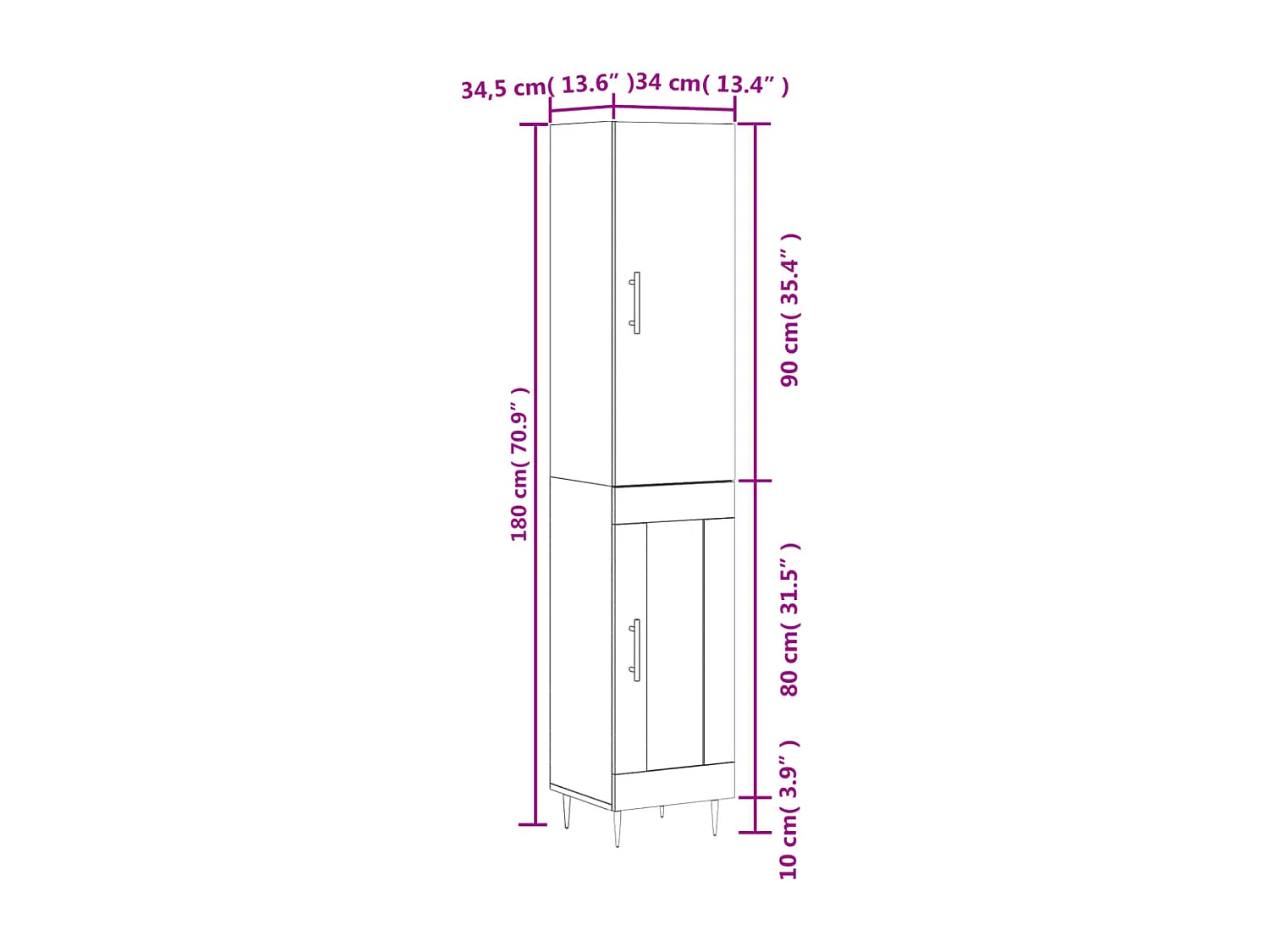 Highboard Weiß 34,5x34x180 cm Holzwerkstoff