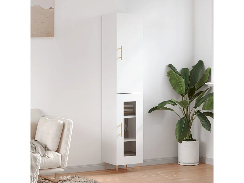 Credenza Bianca 34,5x34x180 cm in Legno Multistrato