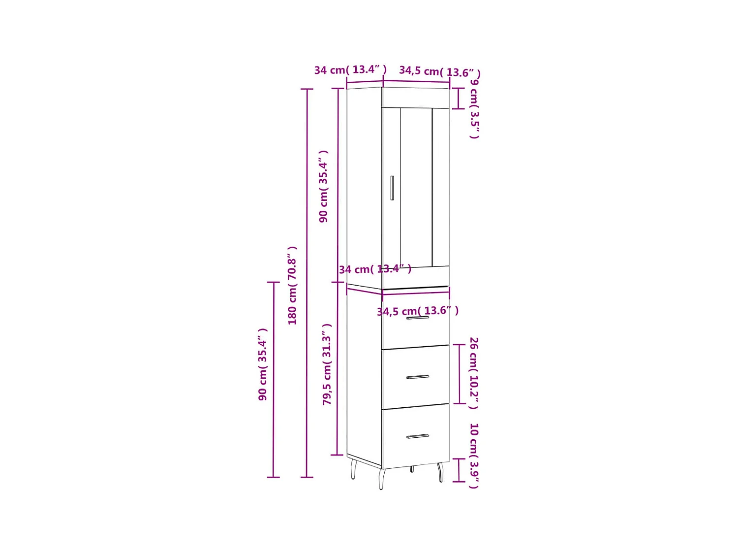 Highboard Betongrau 34,5x34x180 cm Holzwerkstoff