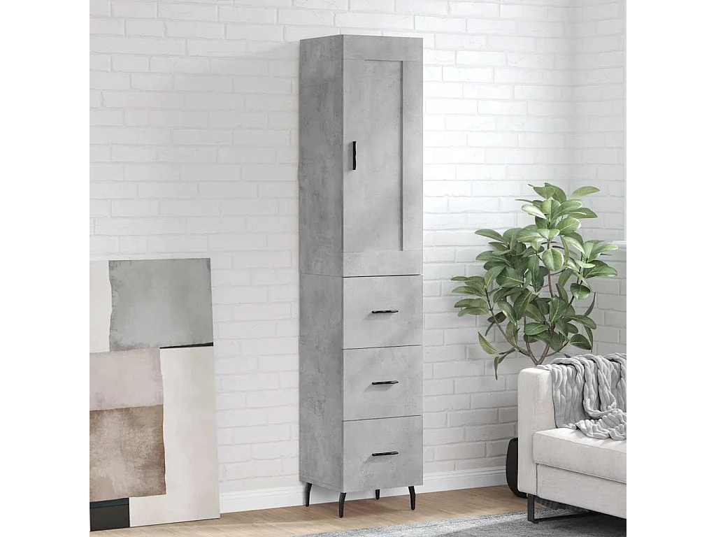 Aparador de madera contrachapada gris hormigón 34,5x34x180 cm