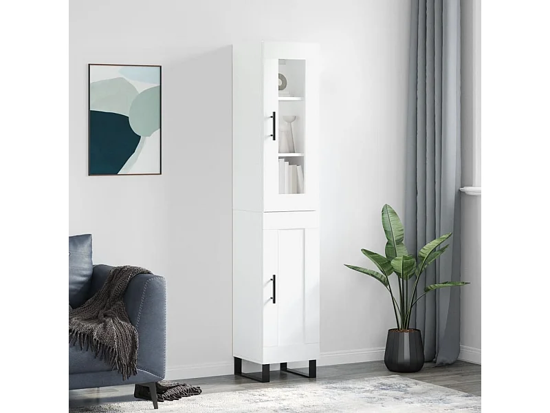 Buffet haut Blanc 34,5x34x180 cm Bois d'ingénierie