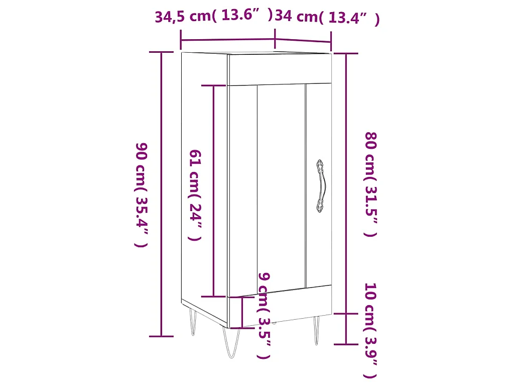 Buffet Sonoma gris 34,5x34x90 cm Bois d'ingénierie