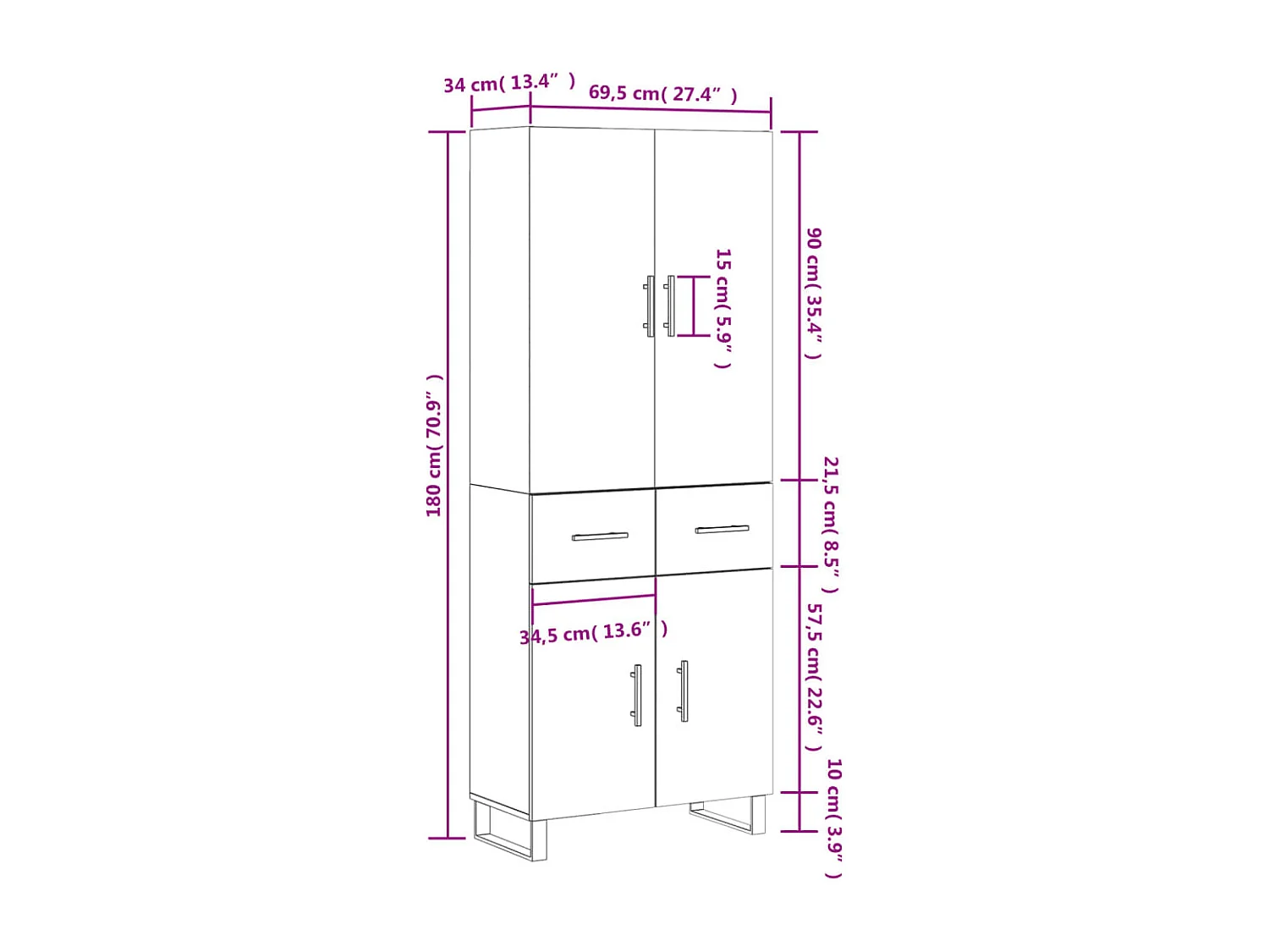 Buffet haut Blanc 69,5x34x180 cm Bois d'ingénierie