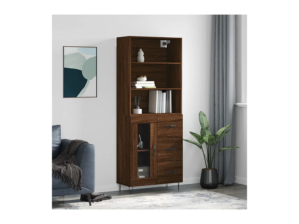 Buffet haut Chêne marron 69,5x34x180 cm Bois d'ingénierie