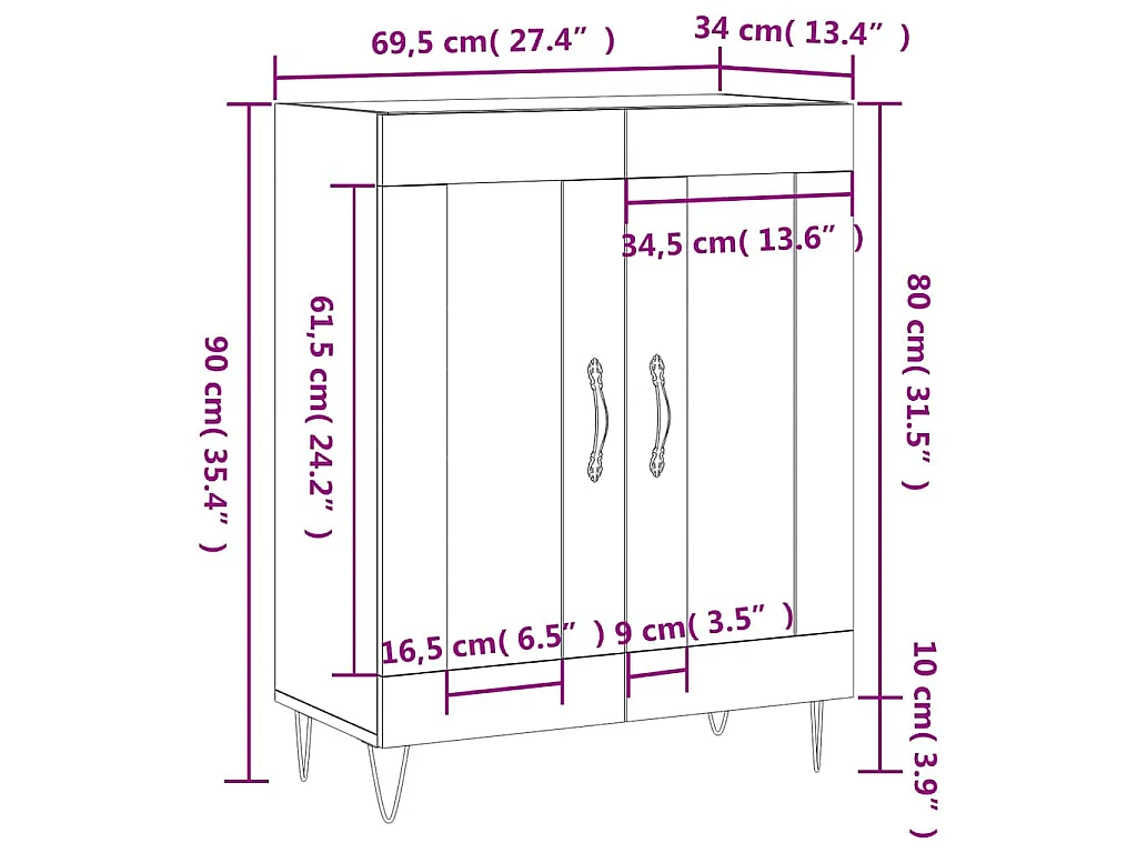 Credenza Rovere Fumo 69,5x34x90 cm in Legno Multistrato