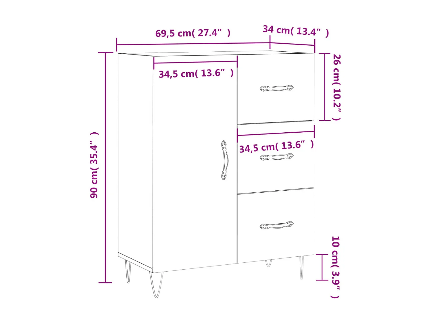 Buffet gris béton 69,5x34x90 cm bois d'ingénierie