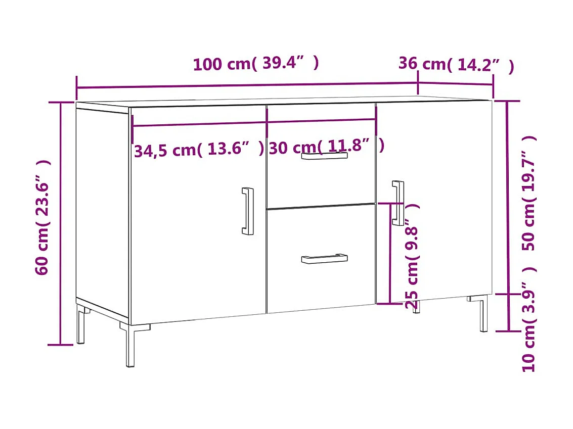 Buffet chêne sonoma 100x36x60 cm bois d'ingénierie