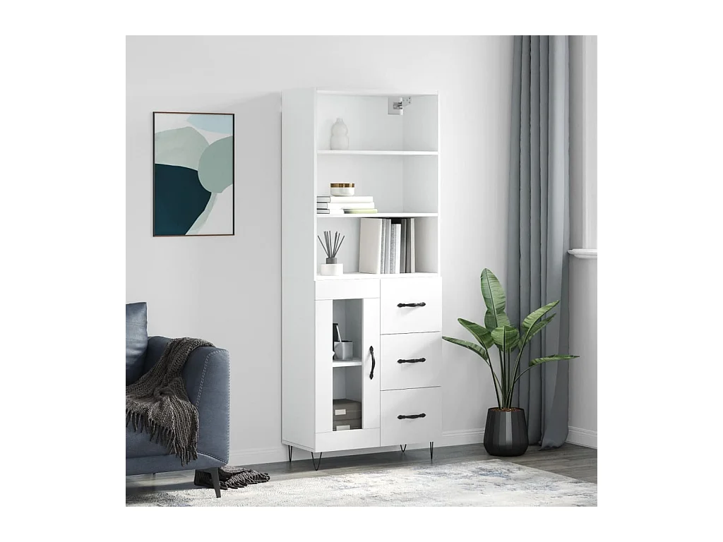 Buffet haut Blanc 69,5x34x180 cm Bois d'ingénierie