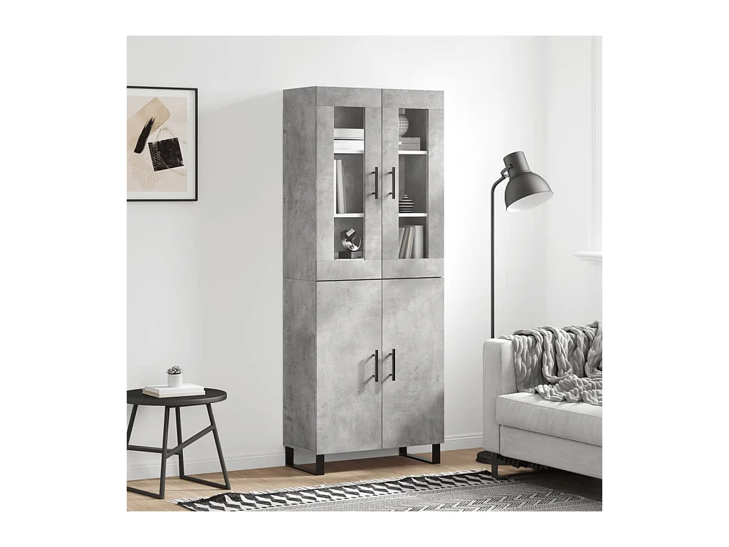 Buffet haut Gris béton 69,5x34x180 cm Bois d'ingénierie