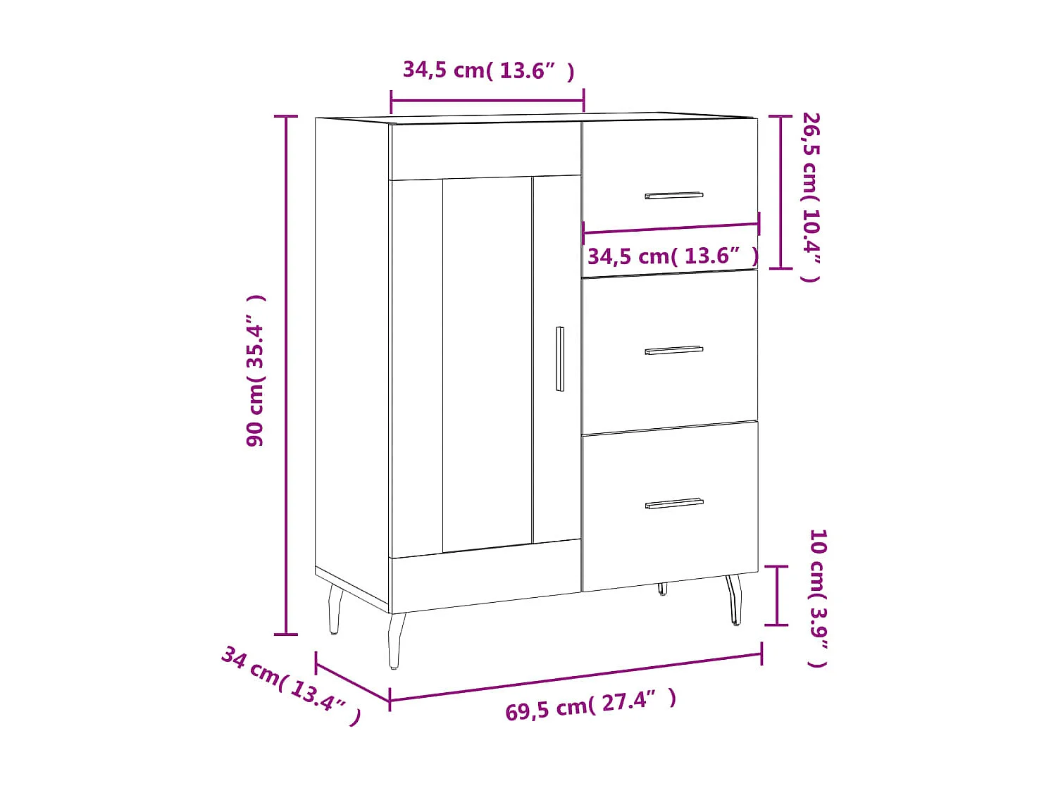 Buffet gris béton 69,5x34x90 cm bois d'ingénierie