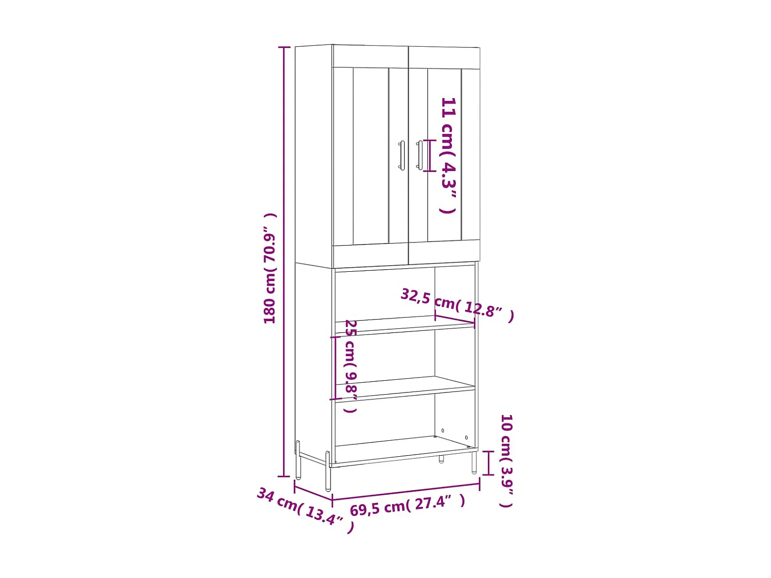Buffet haut Blanc 69,5x34x180 cm Bois d'ingénierie