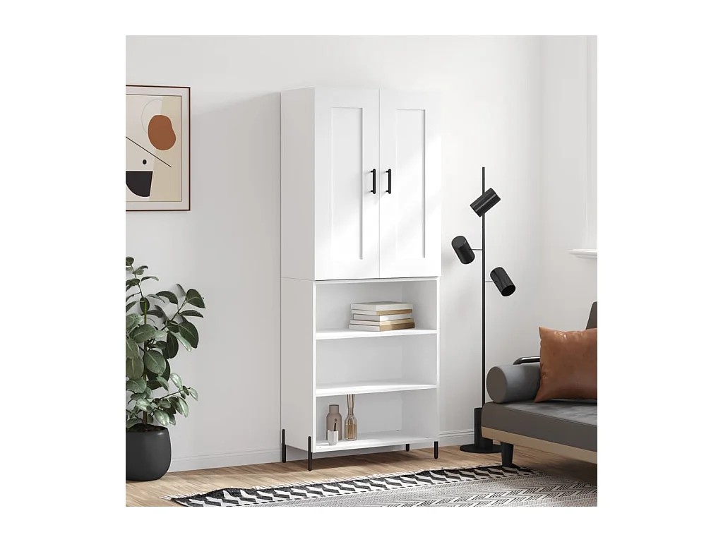 Buffet haut Blanc 69,5x34x180 cm Bois d'ingénierie