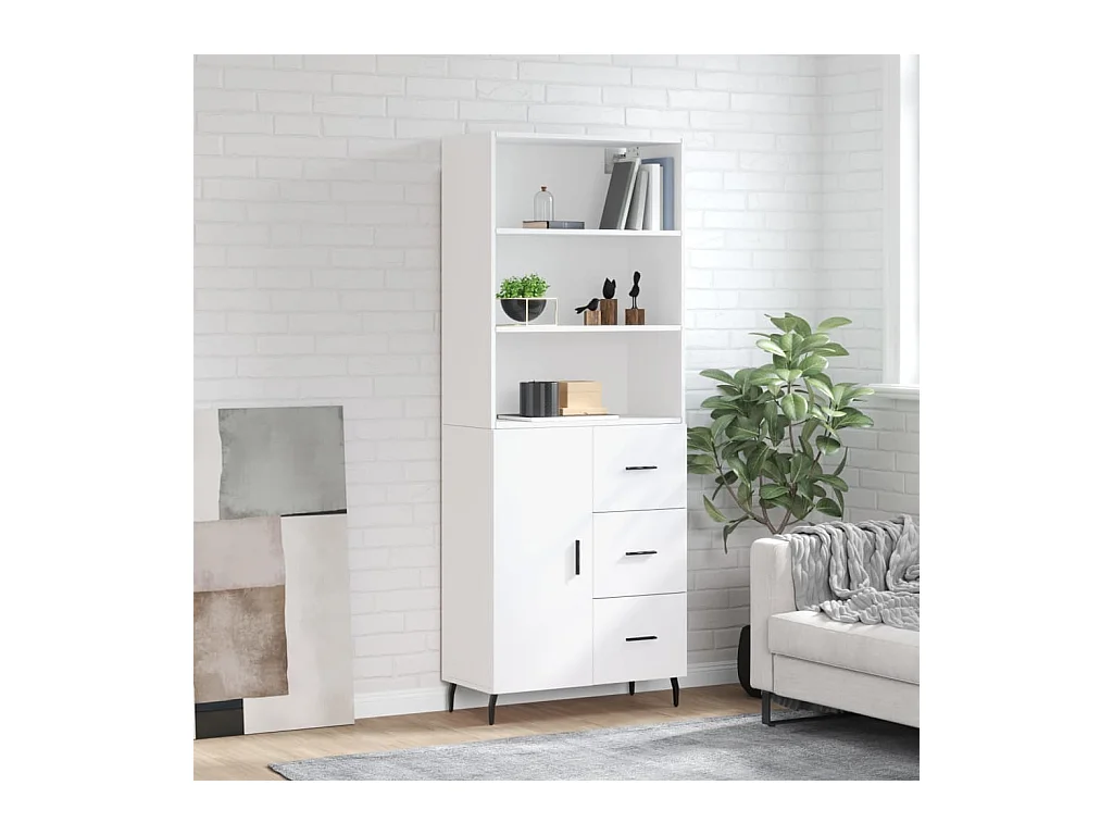 Buffet haut Blanc 69,5x34x180 cm Bois d'ingénierie