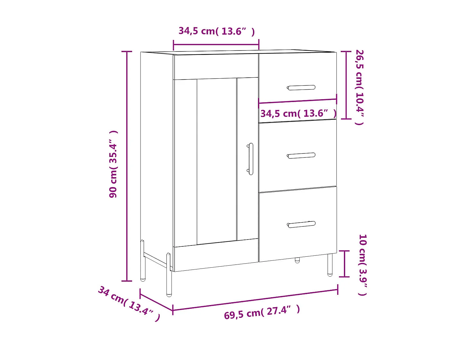 Buffet gris béton 69,5x34x90 cm bois d'ingénierie