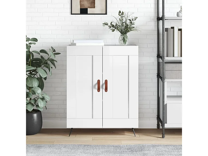 Buffet Blanc brillant 69,5x34x90 cm Bois d'ingénierie