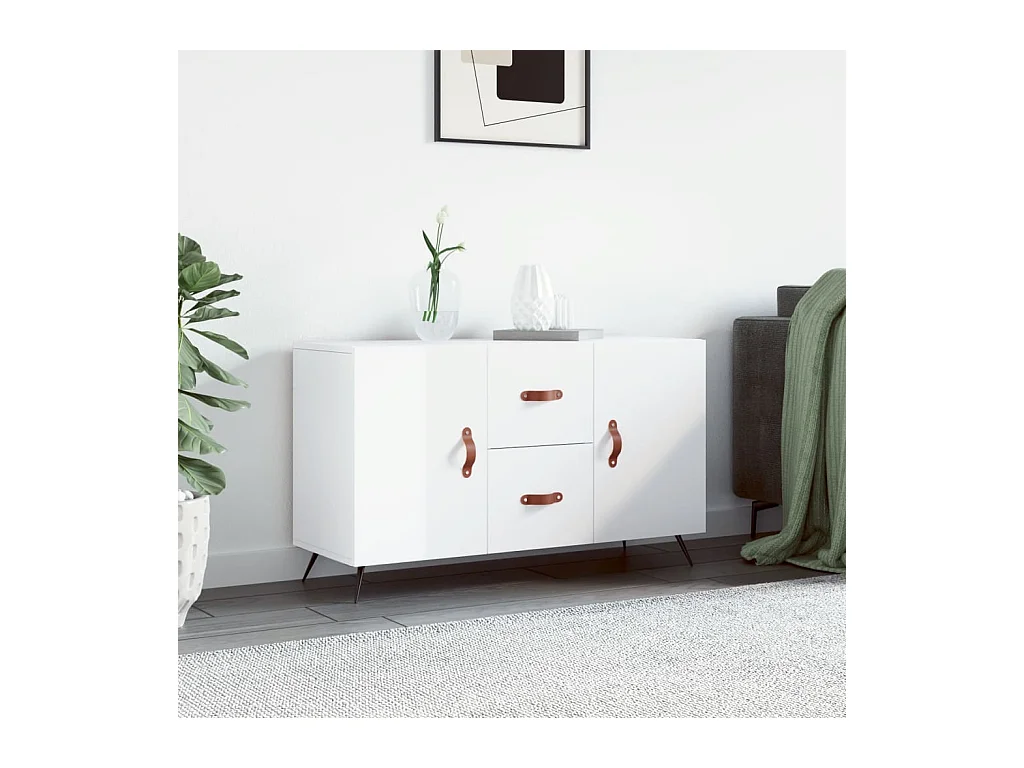 Credenza Bianco Lucido 100x36x60 cm in Legno Multistrato