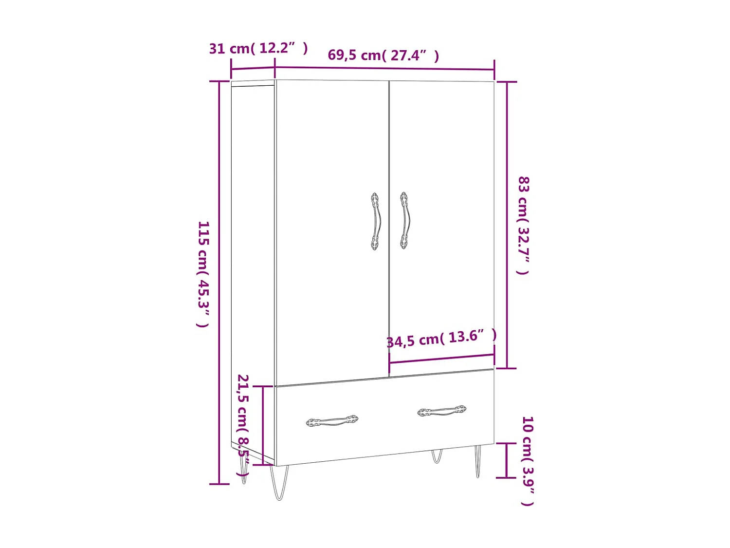 Buffet haut sonoma gris 69,5x31x115 cm bois d'ingénierie