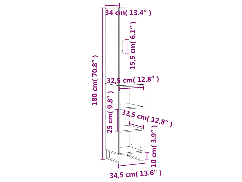 Highboard Grau Sonoma 34,5x34x180 cm Holzwerkstoff