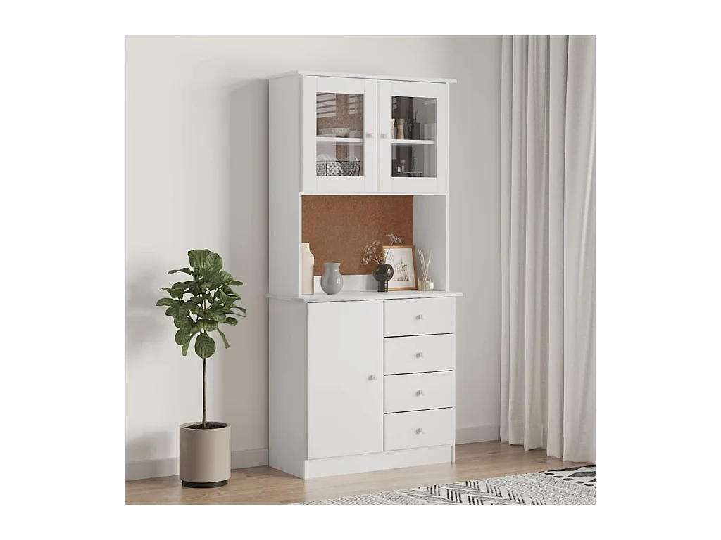 Credenza ALTA Bianca 77x35x165 cm in Legno Massello di Pino