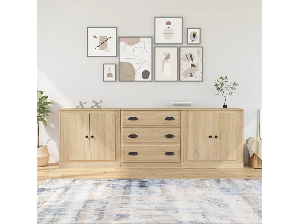 Credenze 3 pz Rovere Sonoma in Legno Multistrato