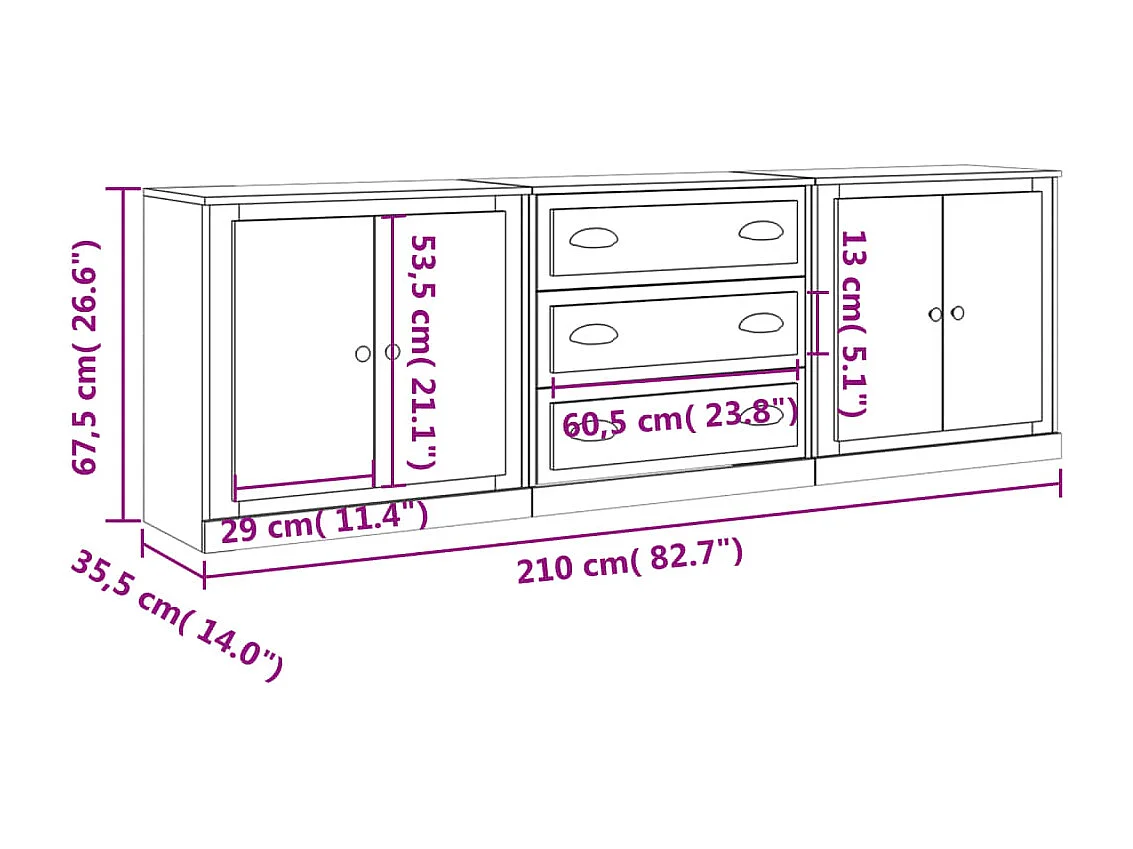 Sideboards 3 Stk. Sonoma-Eiche Holzwerkstoff