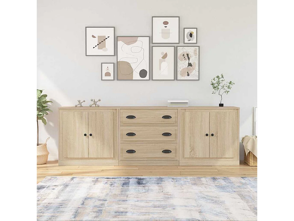 Credenze 3 pz Rovere Sonoma in Legno Multistrato