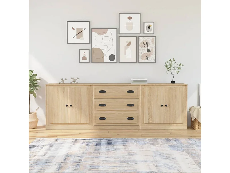 Dressoirs 3 st bewerkt hout sonoma eiken
