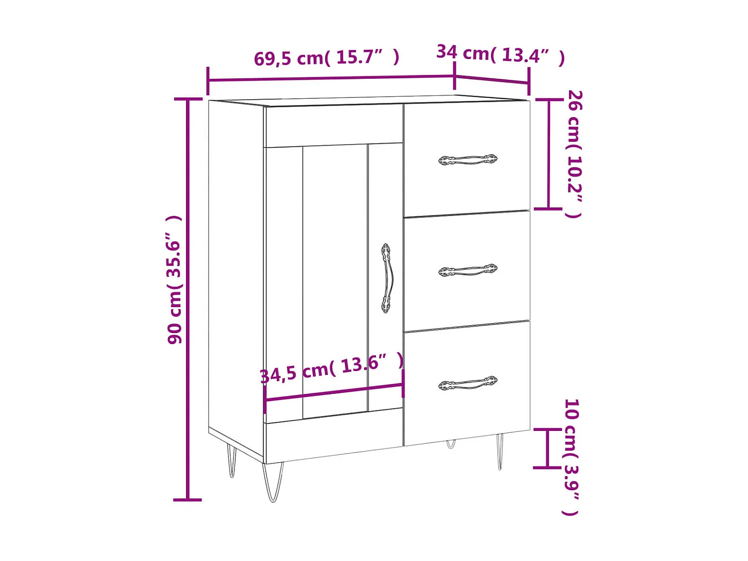 Buffet sonoma gris 69,5x34x90 cm bois d'ingénierie
