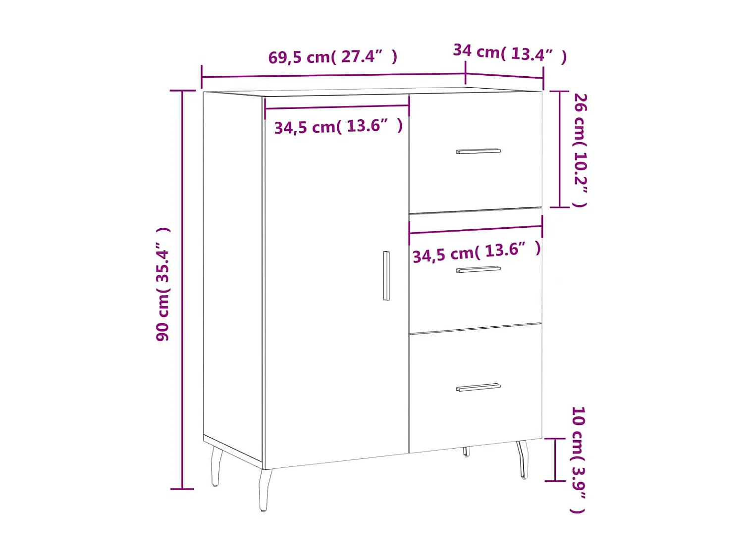 Buffet sonoma gris 69,5x34x90 cm bois d'ingénierie