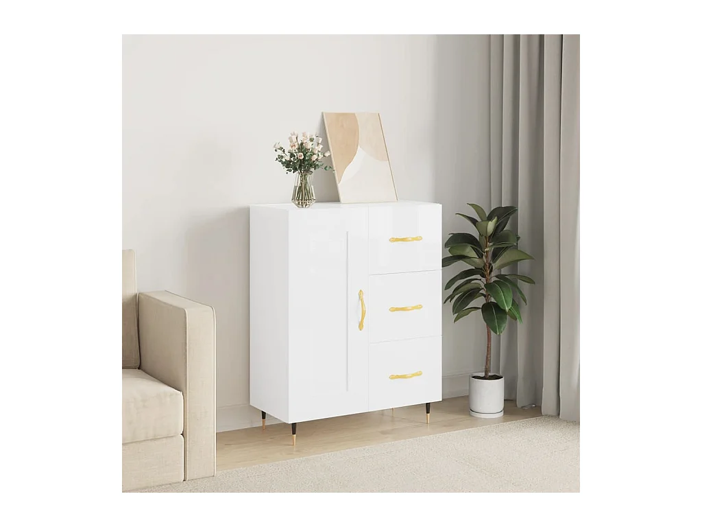 Buffet Blanc brillant 69,5x34x90 cm Bois d'ingénierie