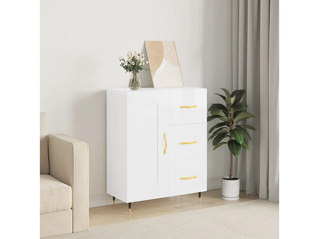 Credenza 69,5x34x90 cm in Legno Multistrato Bianco Lucido