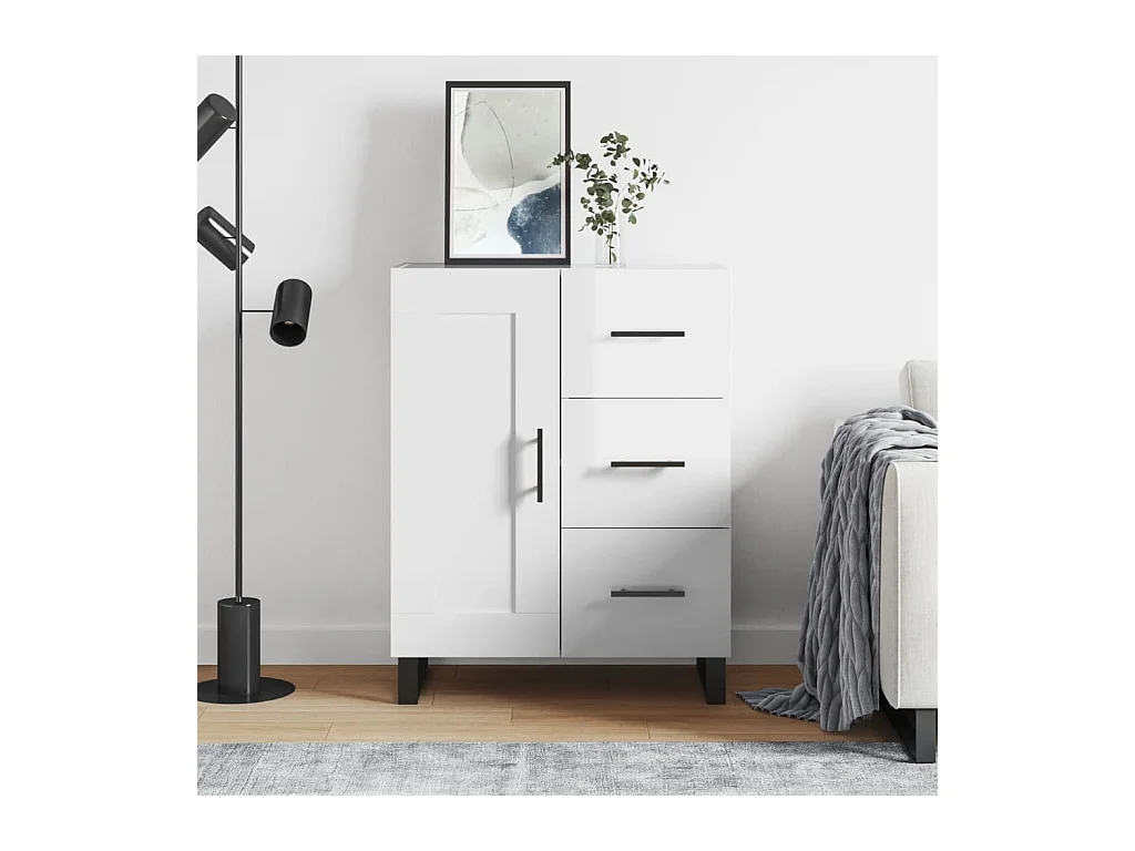 Buffet Blanc brillant 69,5x34x90 cm Bois d'ingénierie