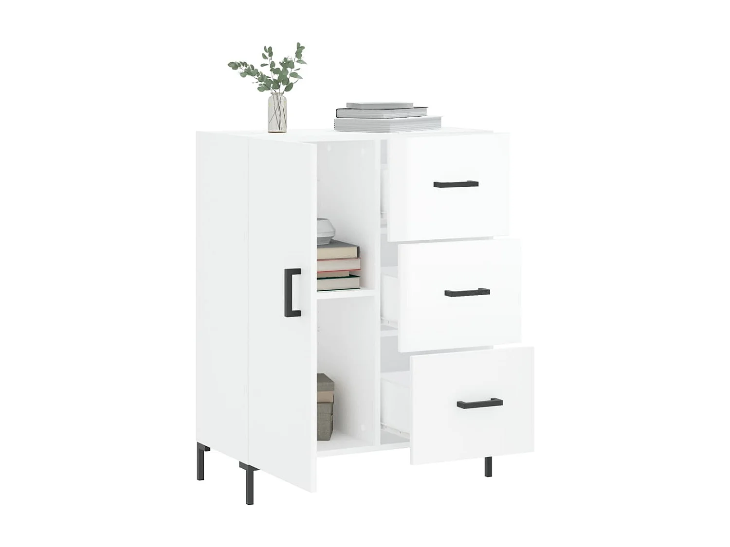 Buffet Blanc brillant 69,5x34x90 cm Bois d'ingénierie