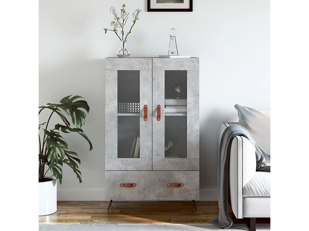 Buffet haut gris béton 69,5x31x115 cm bois d'ingénierie