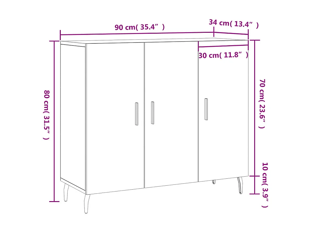 Dressoir 90x34x80 cm bewerkt hout betongrijs