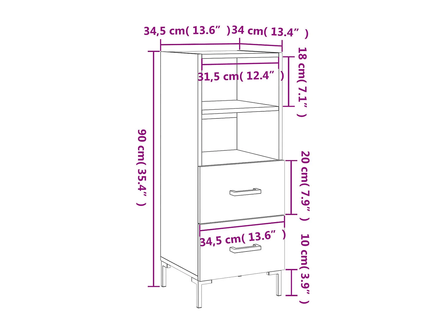 Sideboard Weiß 34,5x34x90 cm Holzwerkstoff
