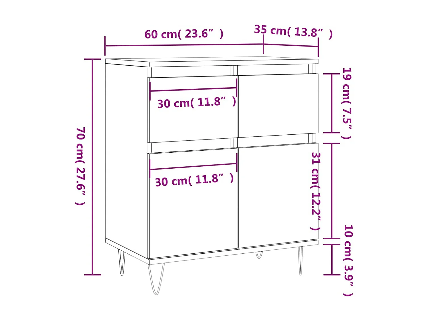 Aparador de madera contrachapada roble Sonoma 60x35x70 cm