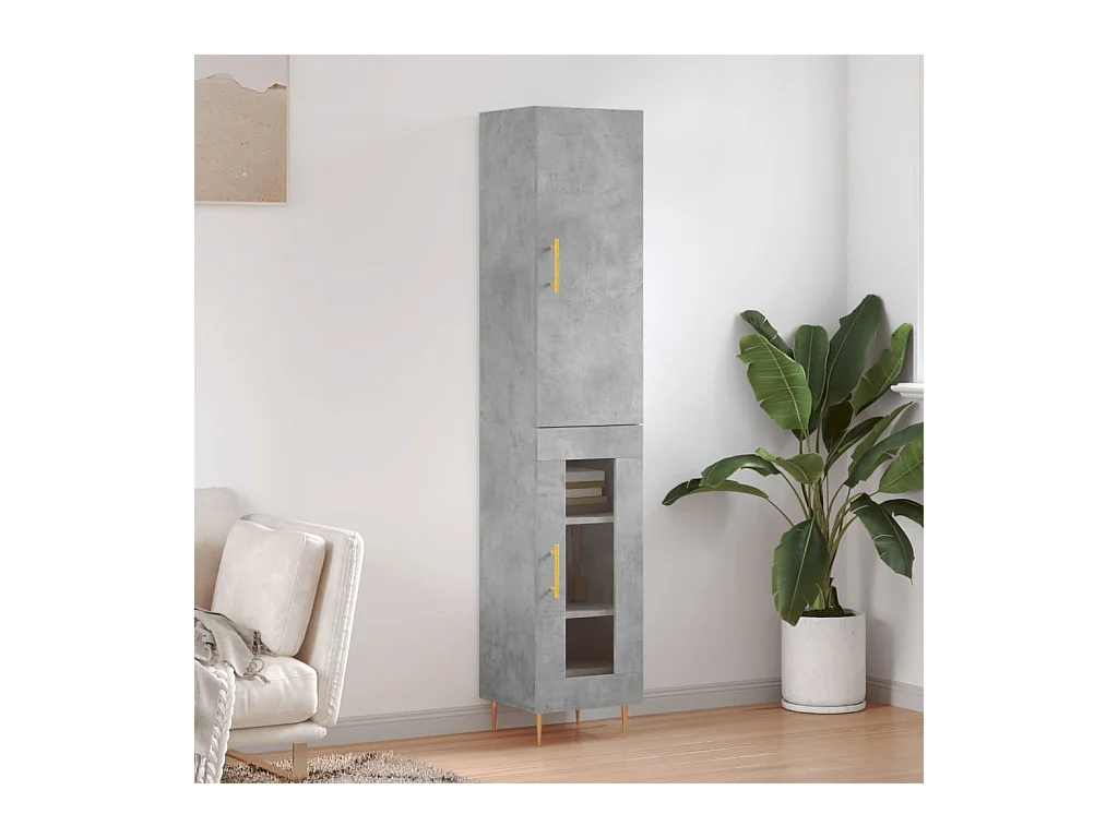 Buffet haut Gris béton 34,5x34x180 cm Bois d'ingénierie
