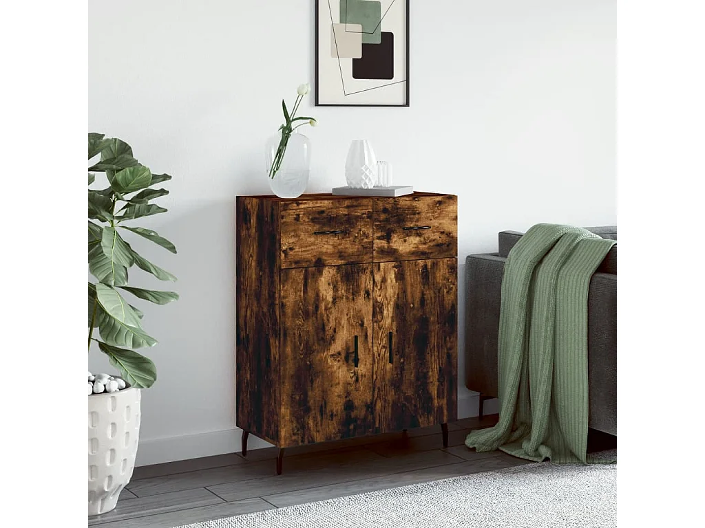 Buffet chêne fumé 69,5x34x90 cm bois d'ingénierie