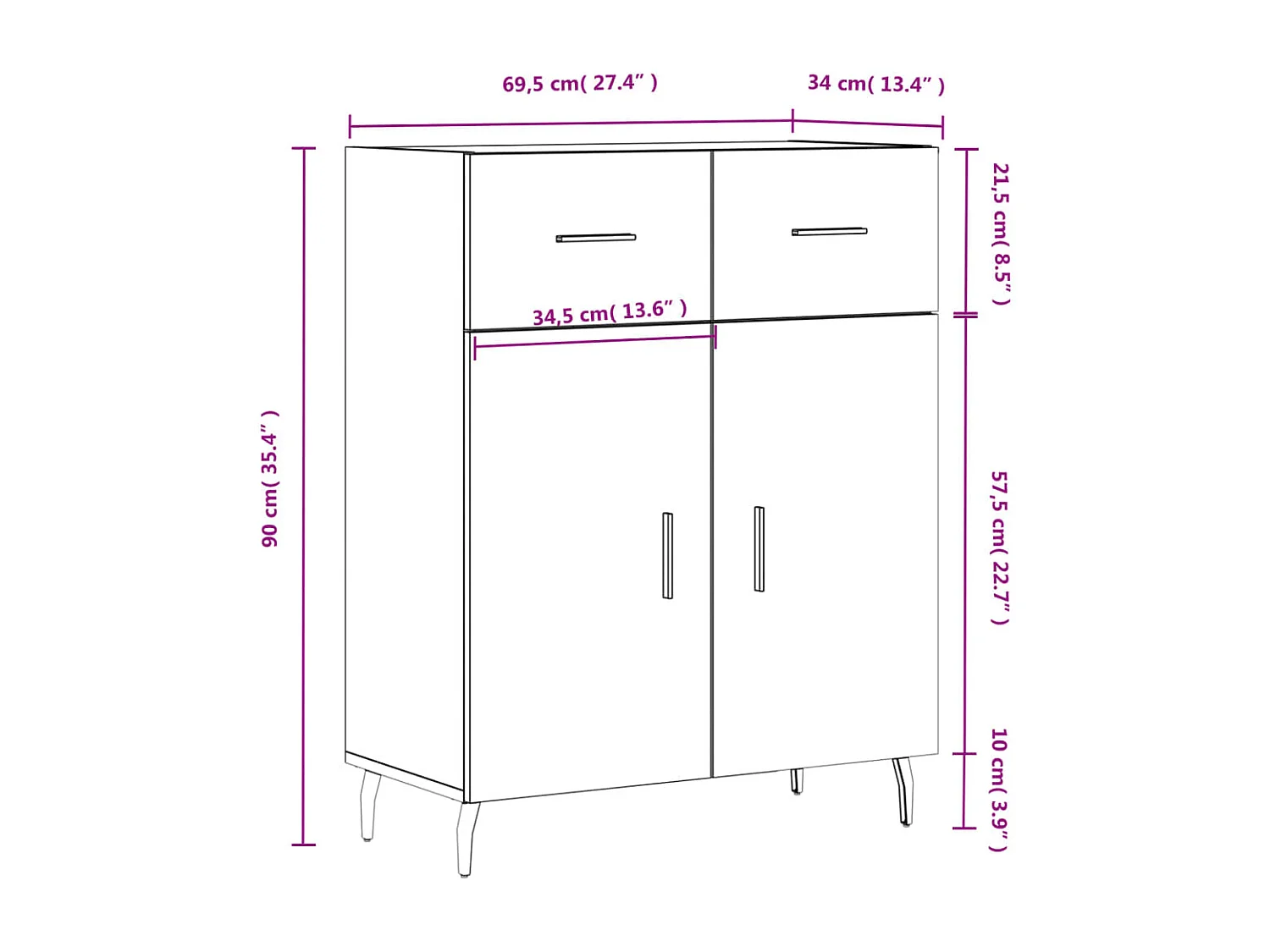 Buffet chêne fumé 69,5x34x90 cm bois d'ingénierie