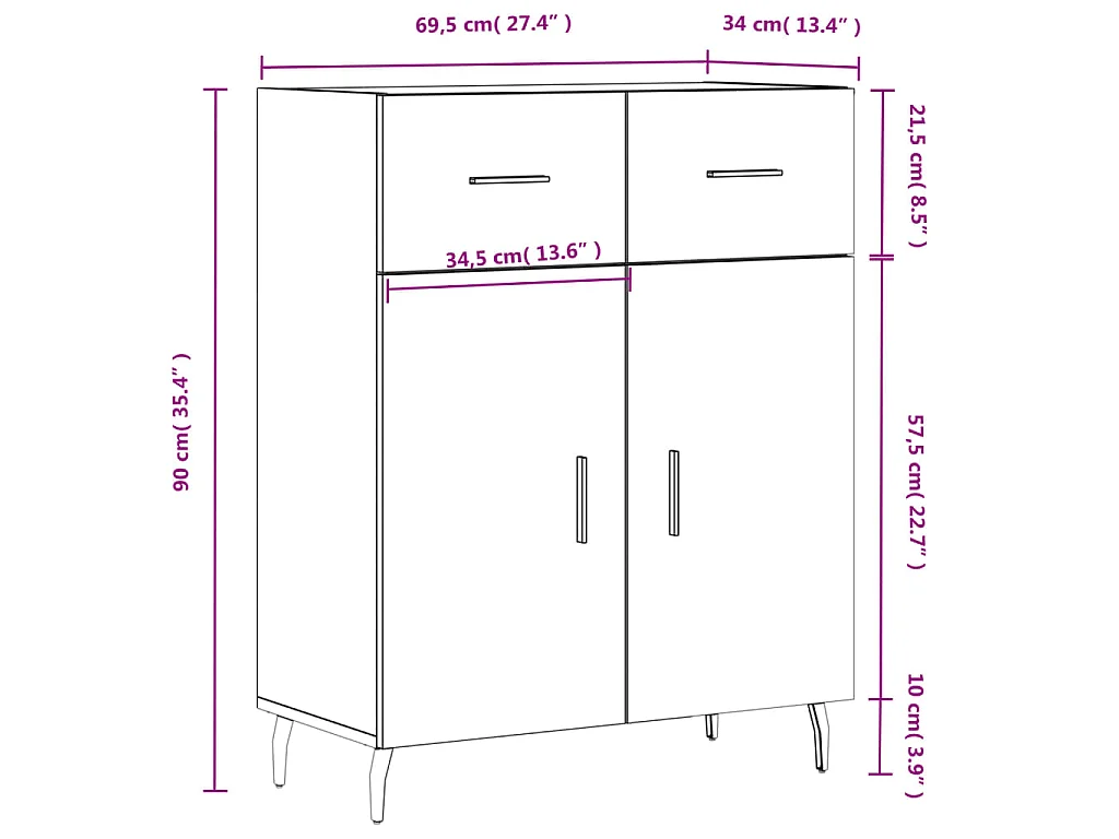Buffet chêne fumé 69,5x34x90 cm bois d'ingénierie