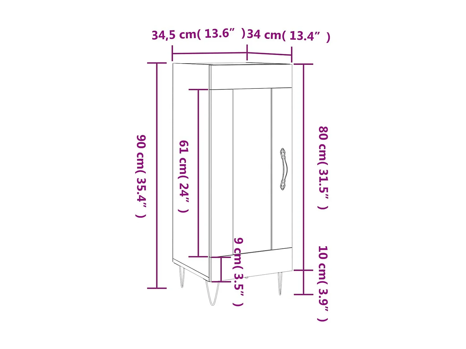 Dressoir 34,5x34x90 cm bewerkt hout sonoma eiken