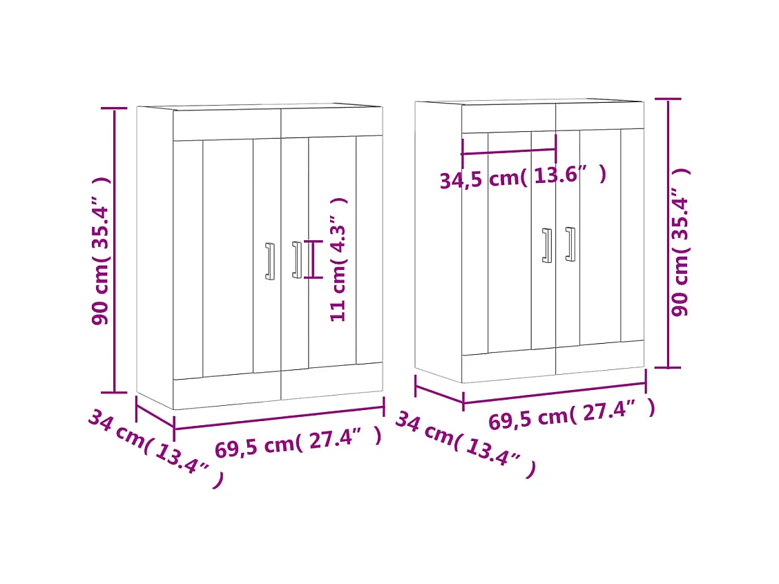 Wandschränke 2 Stk. Betongrau Holzwerkstoff