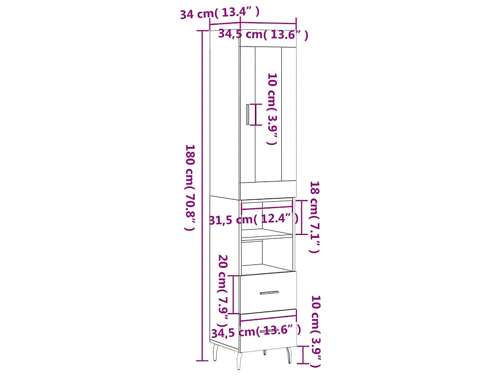 Aparador alto madera contrachapada gris Sonoma 34,5x34x180 cm
