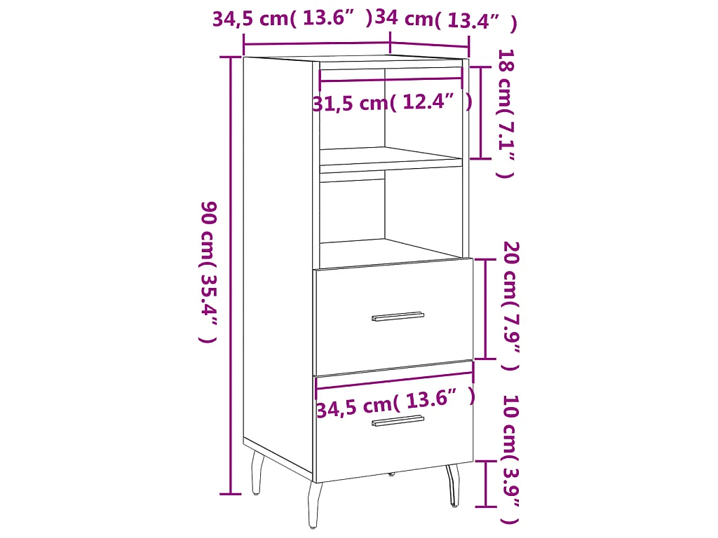 Sideboard Grau Sonoma 34,5x34x90 cm Holzwerkstoff