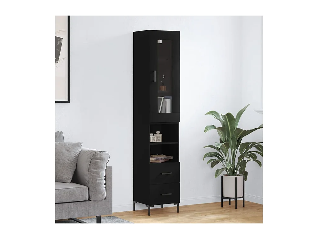 Buffet haut Noir 34,5x34x180 cm Bois d'ingénierie