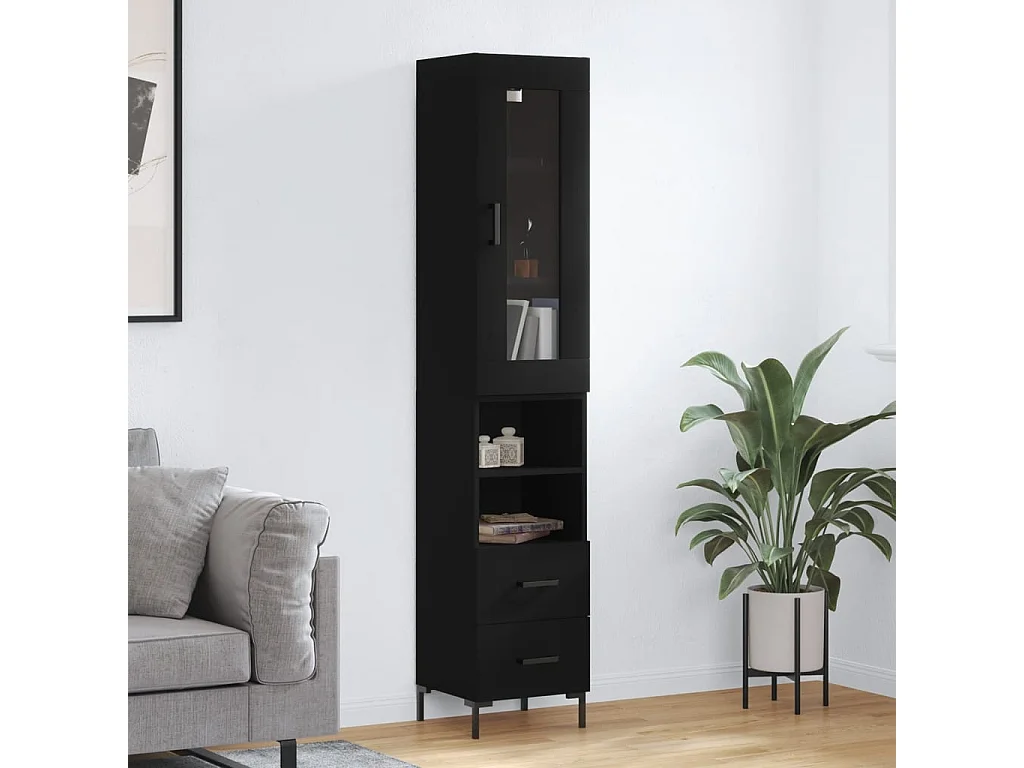 Buffet haut Noir 34,5x34x180 cm Bois d'ingénierie