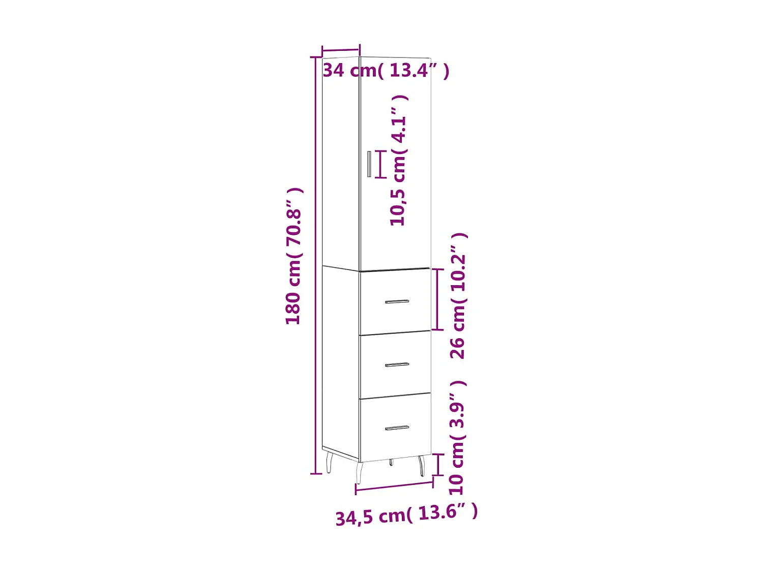 Buffet haut Sonoma gris 34,5x34x180 cm Bois d'ingénierie